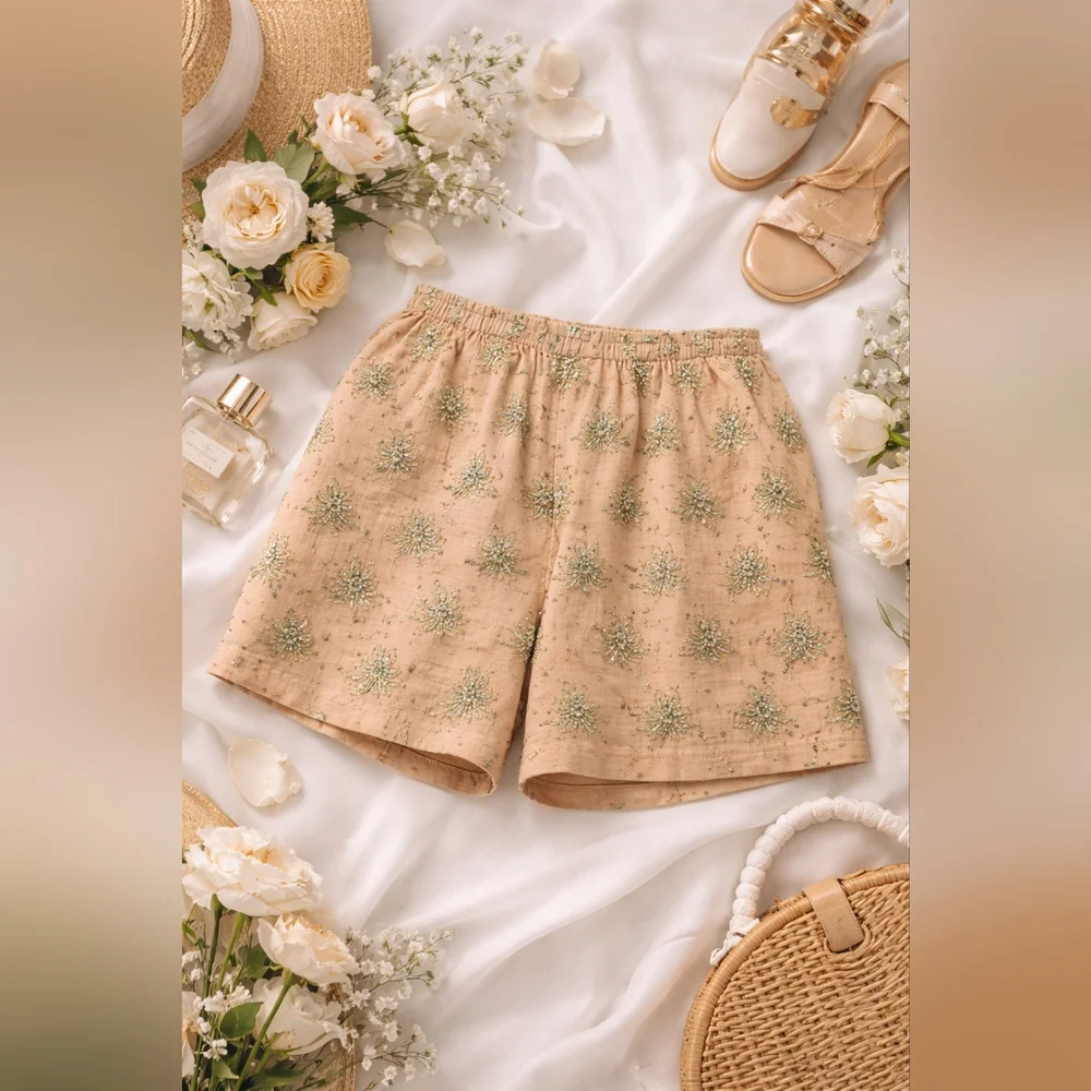 J.Crew Tan Floral Beaded Shorts Size M NWT Viscose Summer - Picture 5 of 16